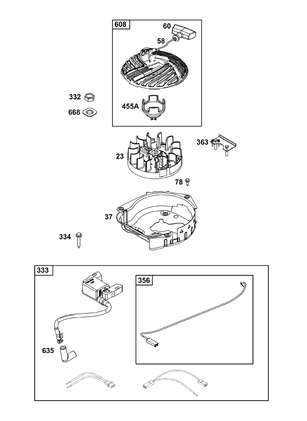 Flywheel, Ignition, And Starter Group Diagram and Parts List for 09P602-0125-H5 020000 - 09Z999 Briggs and Stratton Engine